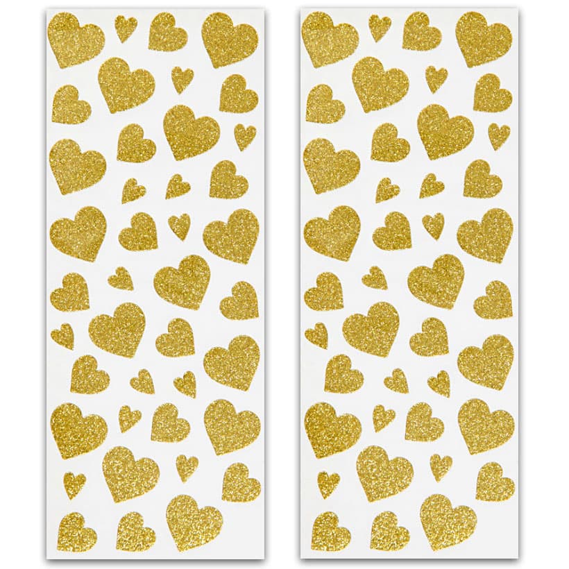 Glitterstickers - 10x24 cm - 84 st - Guld hjärtan - 2 ark