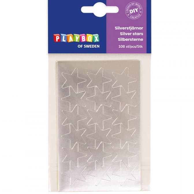 Stickers 25 mm - Silver stjärnor - 6 ark - 108 st