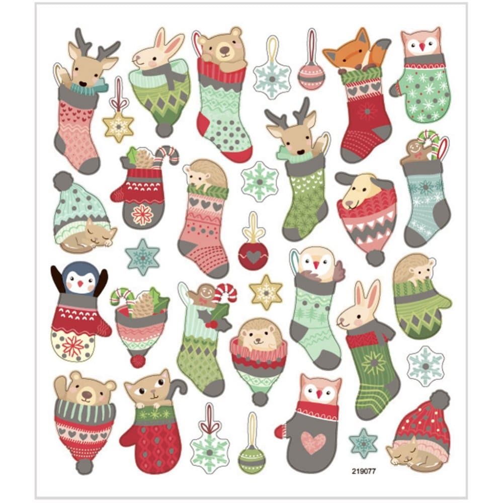Stickers - 15x16,5 cm - ca 33 st - Djur i Julstrumpa