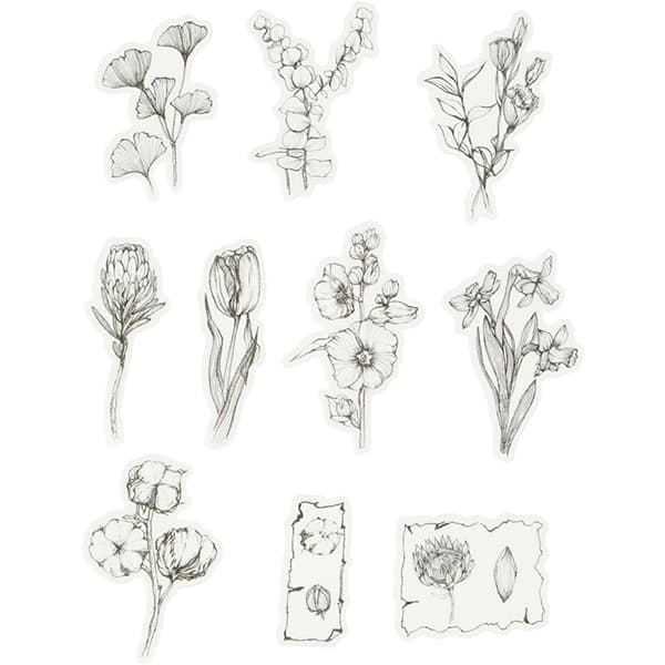 Washi stickers - Svart/Vita Blommor - 30 st