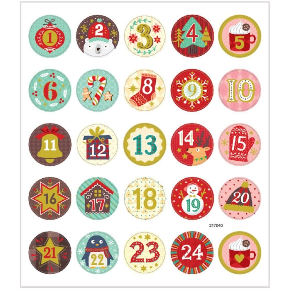 Stickers adventsiffror - Julmotiv - 15x16,5 cm - 25 st
