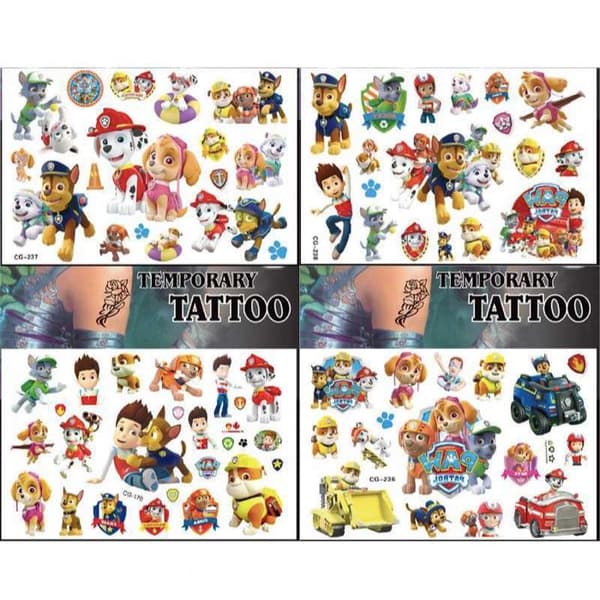 Paw patrulje tatoveringer - 4 ark - Børne tatoveringer