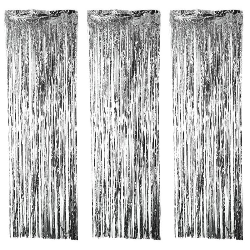 3-pack Festligt glitterdraperi glittergardin silver 1x2 meter