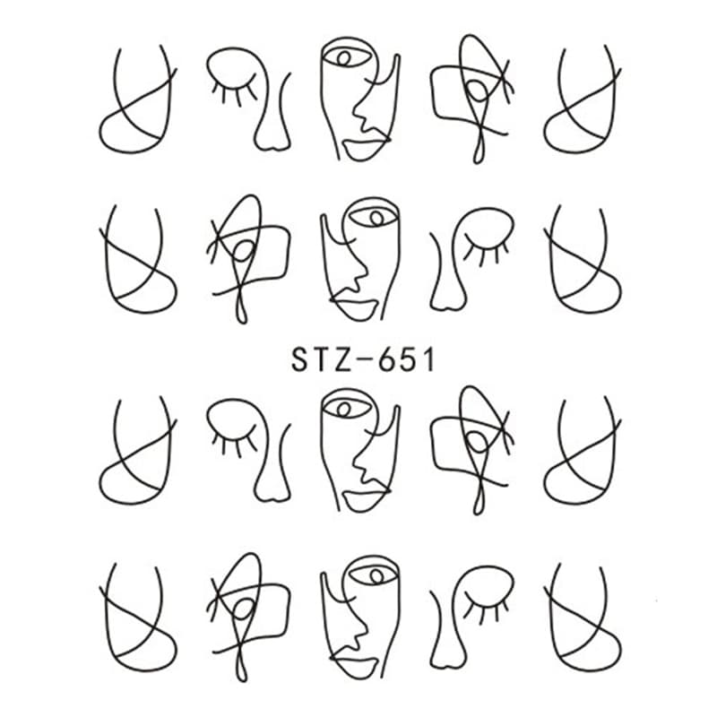 Nagelklistermärken Abstract Black Line Face 5 ark Svart