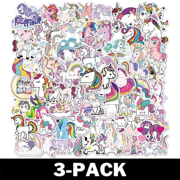 50 Stycken Unicorn Stickers / Enhörningsklistermärken 3-Pack