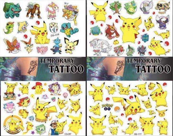 Pokemon-sett - tatoveringer, klistremerker, samleobjekter