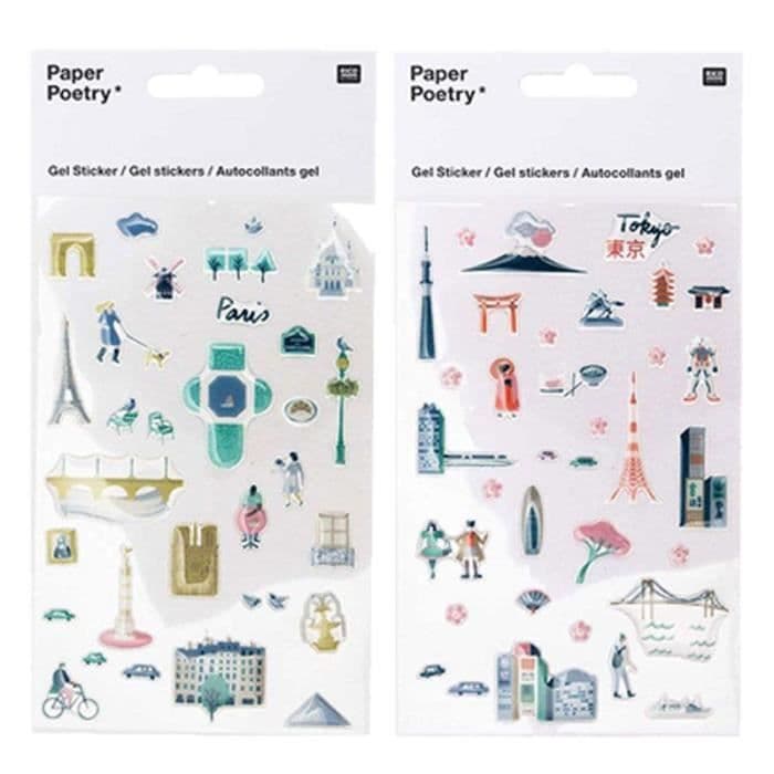 Genomskinliga gelklistermärken - Paris, Tokyo