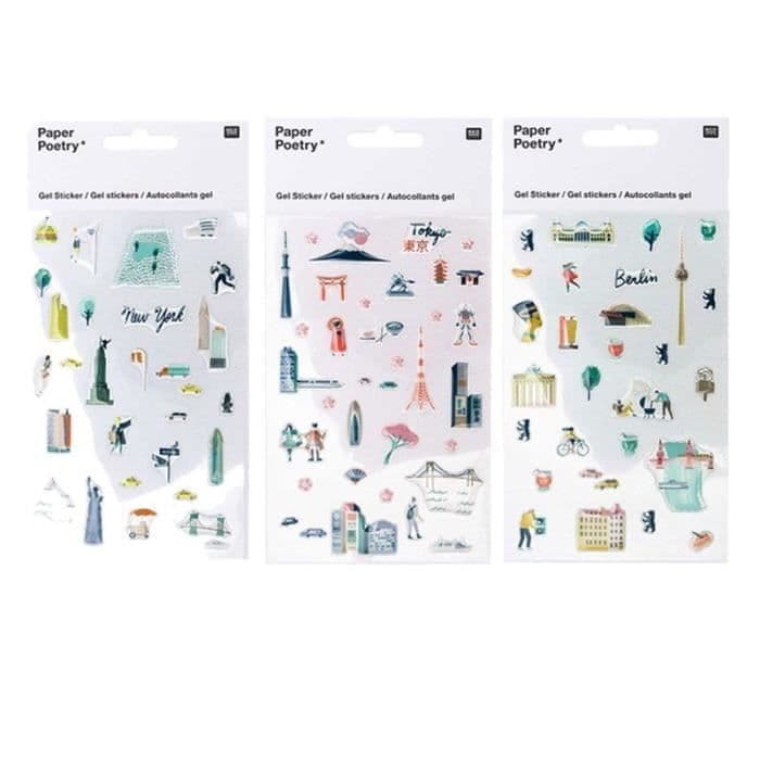 Genomskinliga gelklistermärken - New York, Tokyo, Berlin