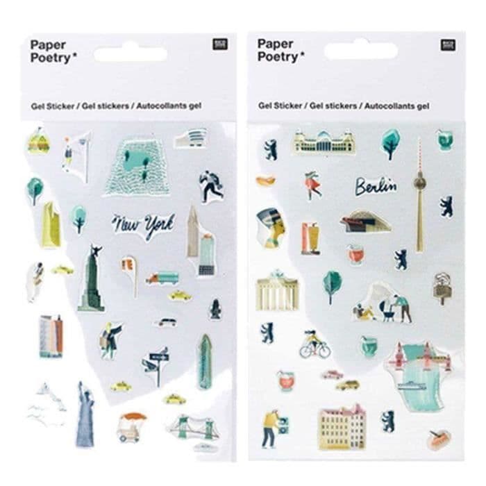 Transparenta gelklistermärken - New York, Berlin