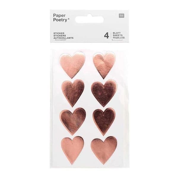 Klistermärken - Rico Design - Papperspoesi - Rose Gold Hearts - 3 cm x 2,5 cm - 4 ark