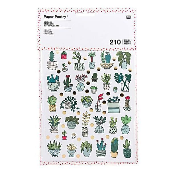Autocollants - Rico Design - Hygge Växter Mix - 210 delar - 6 ark - 18x14,5 cm