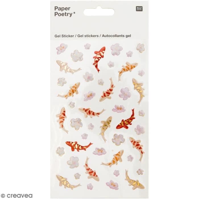 Rico Design gel klistermärken - Blommor och Koi karp - 46 st