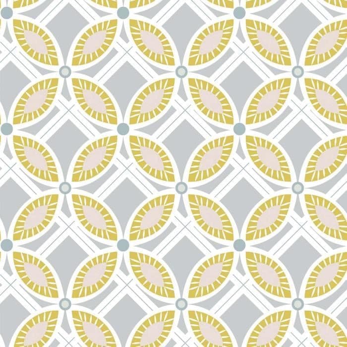 Självhäftande fyrkant - Okra och gråa blommor