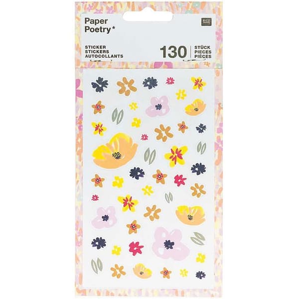 Autocollants - Rico Design - Paper Poetry - 130 Rosa Blommor - 4 ark - 0.5 till 4.5 cm