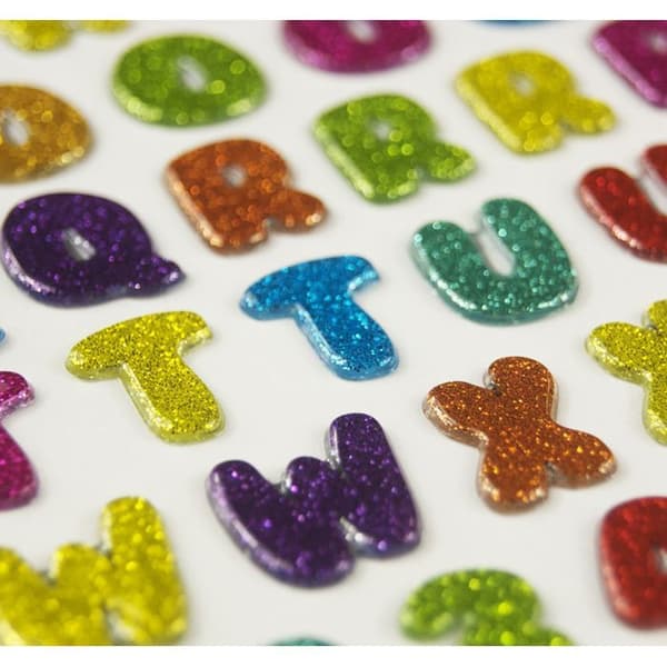 88 3D-klistermärken - Alfabet - Färger - Glitter