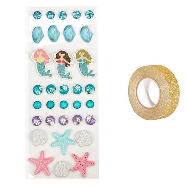 33 Sea 3D-klistermärken + gyllene glitter maskeringstejp 5 m