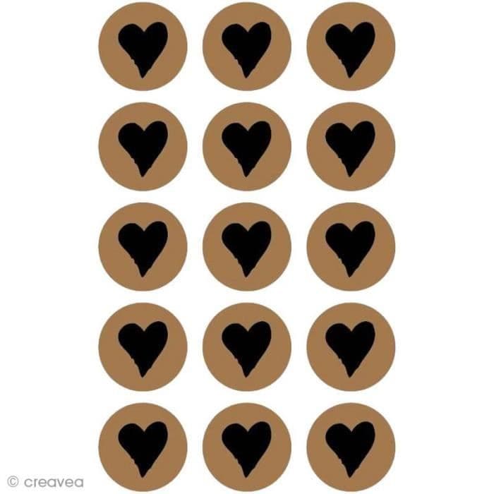 Kraftklistermärken - Runda med hjärta 2,5 cm - 60 st - Antal: 60 klistermärken - Färg: kraft - Form: rund med hjärta - Mått