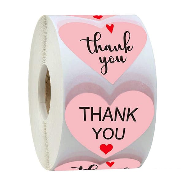 100x Hjärtformade Klistermärken - Thank You