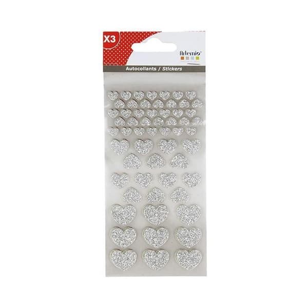 Klistermärken - ARTEMIO - Glitterhjärtan x 174 - Silver, Vit, Röd - Blandad - Vuxen