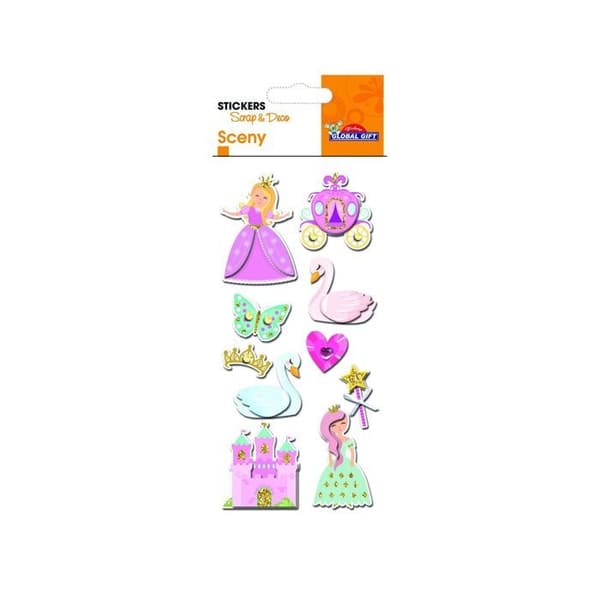 Präglade glitterklistermärken - Prinsessa och svanar