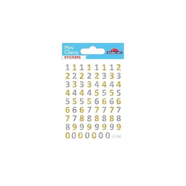 63 Nummerdekaler - Guld och silver glitter - 0,7 cm
