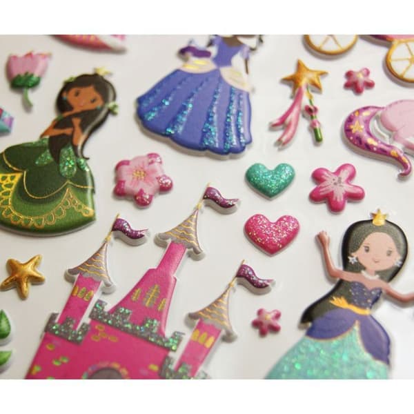 Återanvändbara klistermärken - 3D-relief - Prinsessor - Glitter - Tweeny - Disneyprinsessor