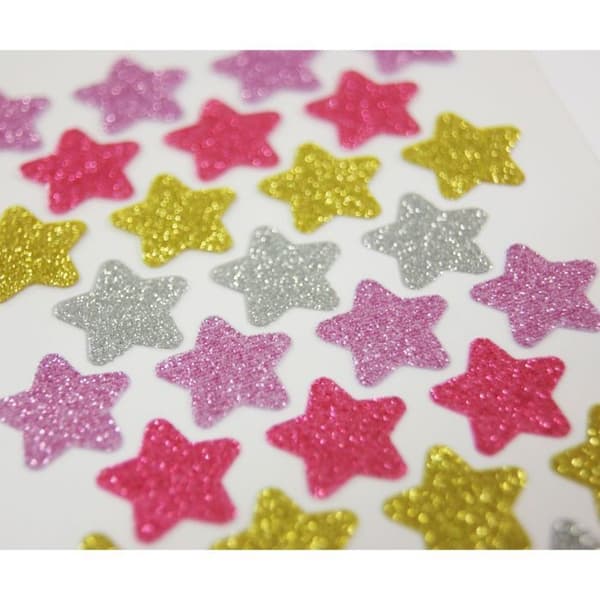 28 st stjärnklistermärken - glitter - 1,8 cm