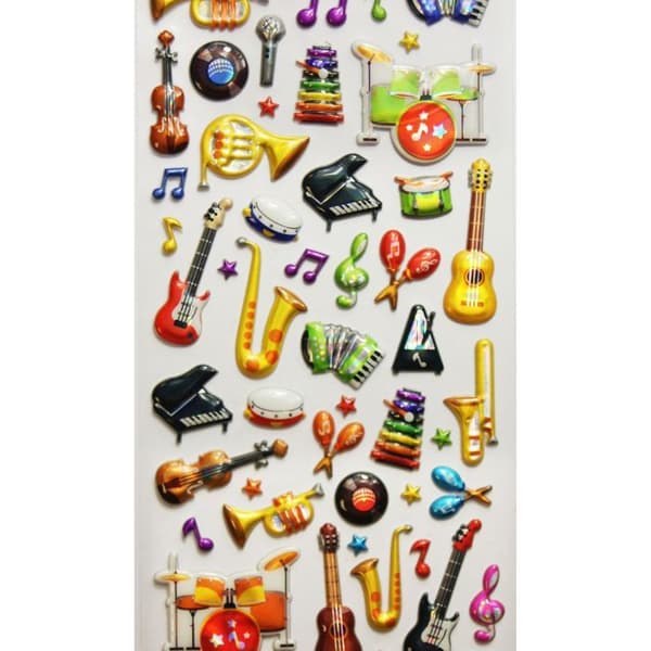 Återanvändbara klistermärken - 3D-relief - Musikinstrument - Holografiska