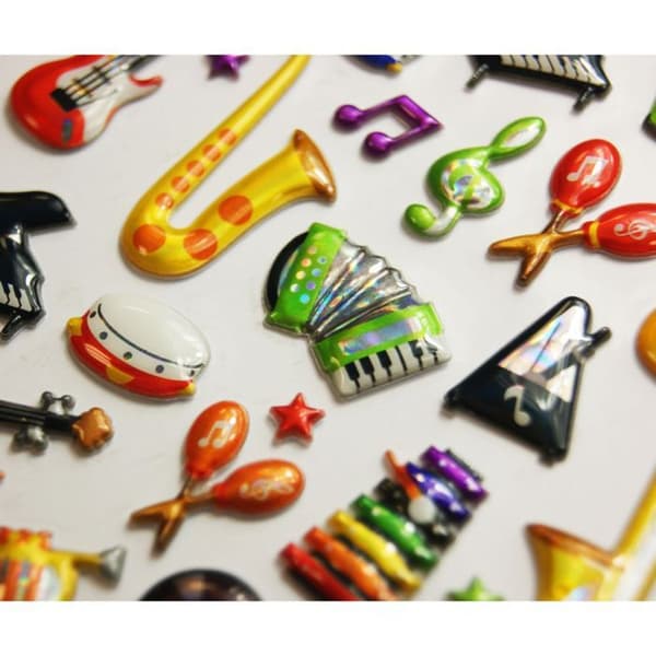 Återanvändbara klistermärken - 3D-relief - Musikinstrument - Holografiska