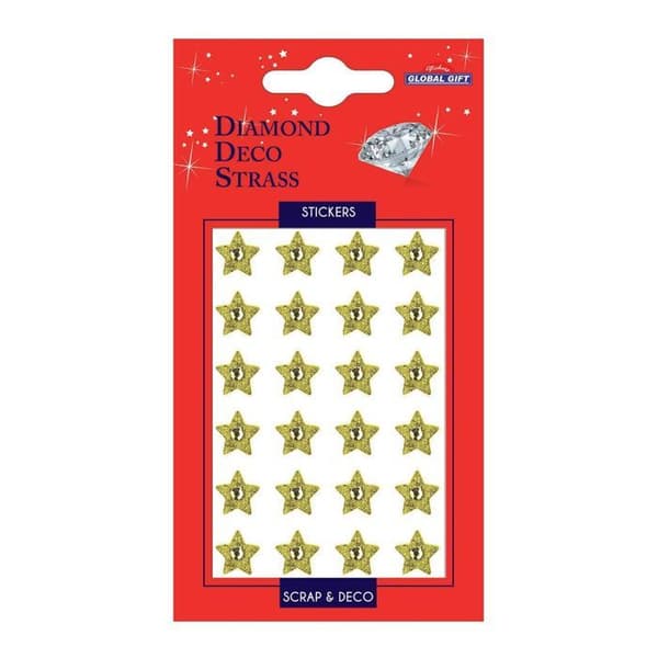 Diamant Rhinestone Stickers - Guldstjärnor - Glitter