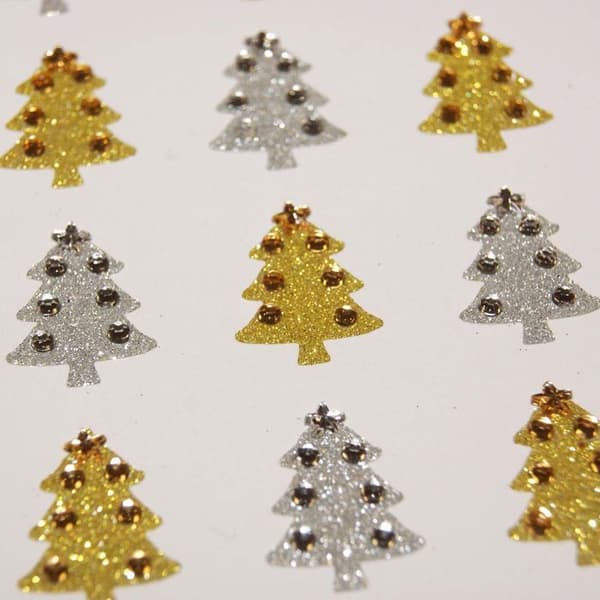 Diamant strass klistermärken - Guld och silver julgranar