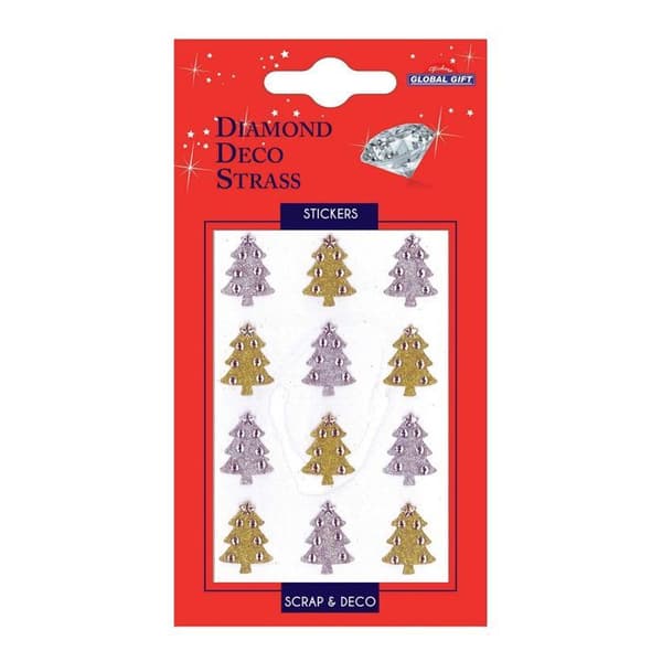 Diamant strass klistermärken - Guld och silver julgranar