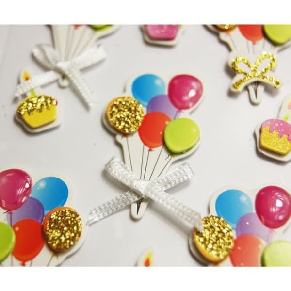 3D-klistermärken - Topper - Födelsedagsballonger - Glitters - 15 delar - Exklusiv design