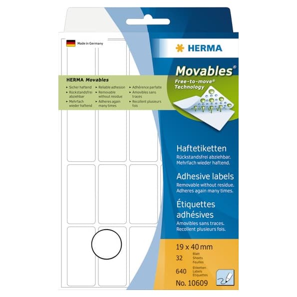 Herma Etiketter Icke Permanent - 19x40 mm - 640 st