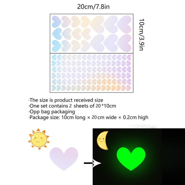Glow in the Dark Hearts Stickers 2-ark