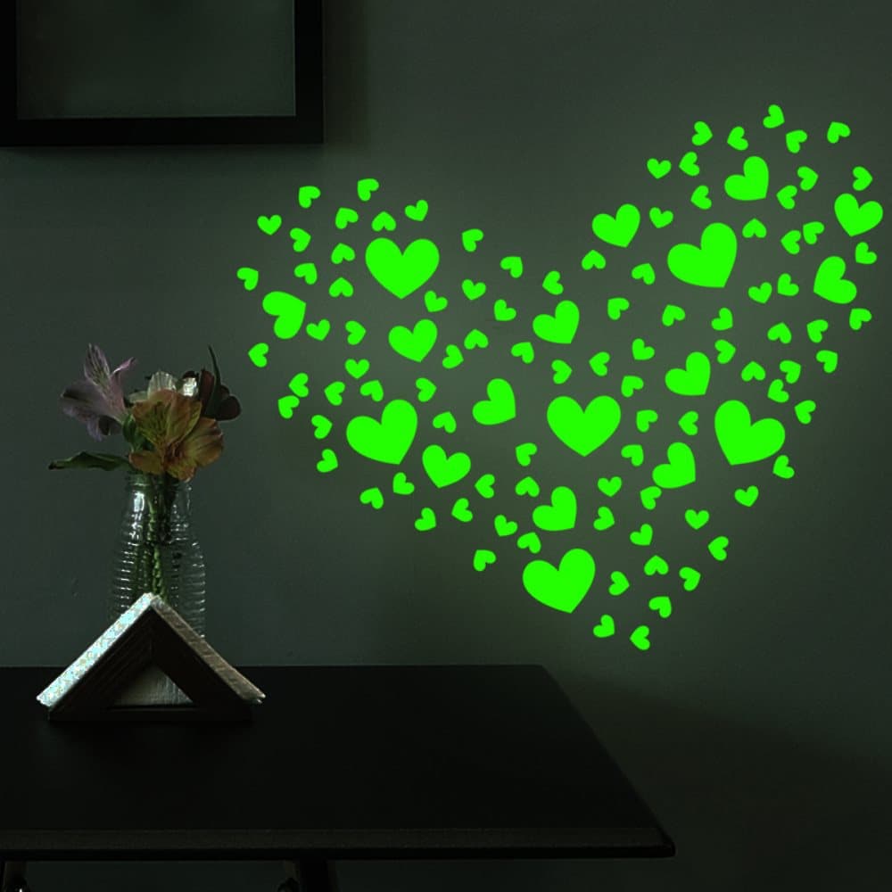 Glow in The Dark Hearts Stickers 2-ark
