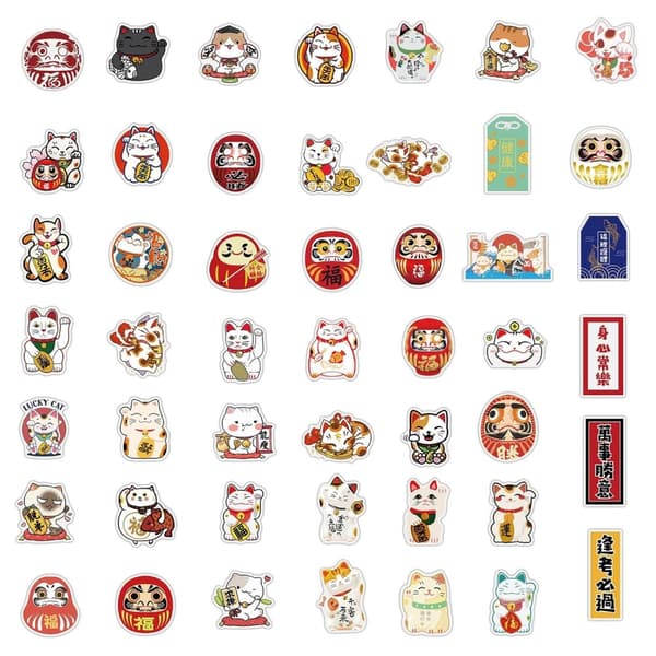 Klistremerker - kattemotiv i kawaii -stil - 50 stk