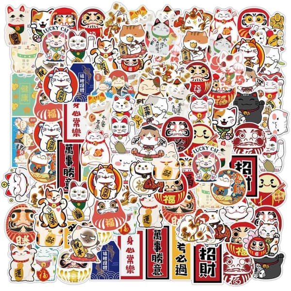 Klistermärken - Kattmotiv i Kawaii-stil - 50 st