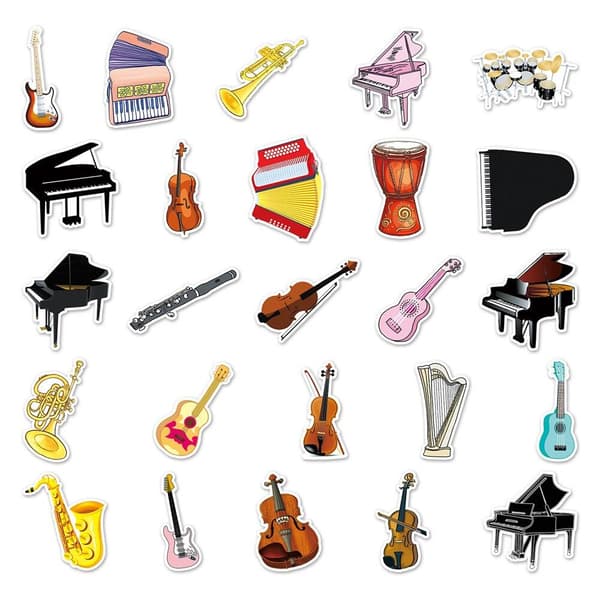 Klistremerker - musikkinstrumenter - 50 stk