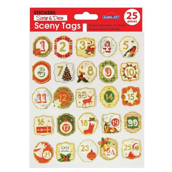 25 adventskalenderklistermärken - guldglitter