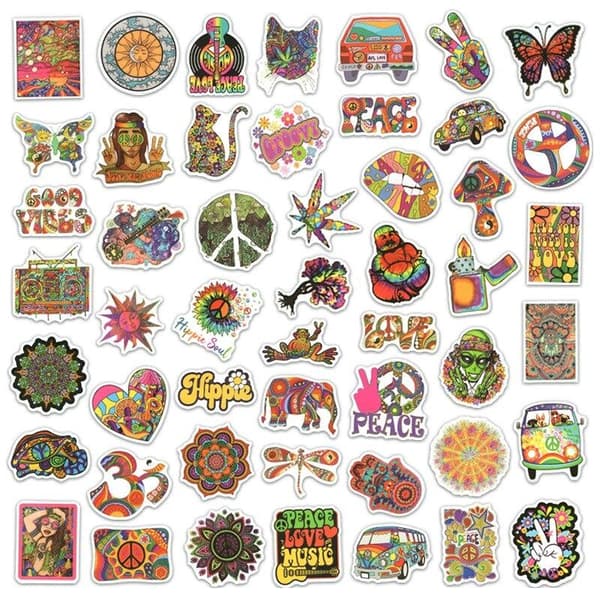 50 Stickers med Psykedeliska Motiv