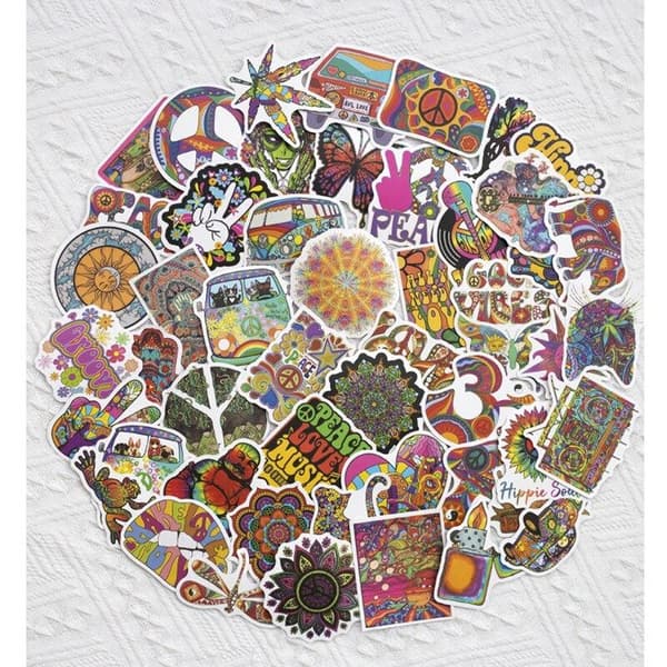 50 Stickers med Psykedeliska Motiv