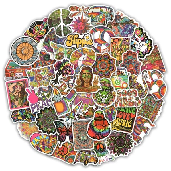 50 Stickers med Psykedeliska Motiv