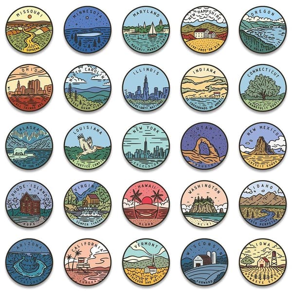 Klistermærker - amerikanske stater - 50 stk