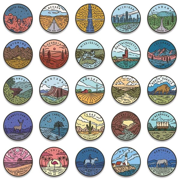 Klistermærker - amerikanske stater - 50 stk