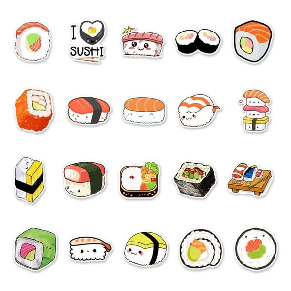Ainutlaatuisia tarroja - sushi-aiheisia - 50 kpl