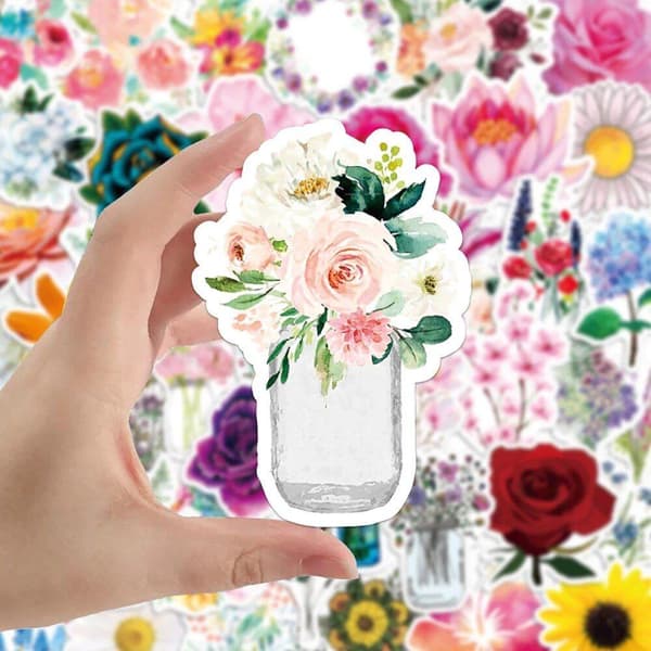 Klistremerker - blandede blomstermotiver - 50 stk
