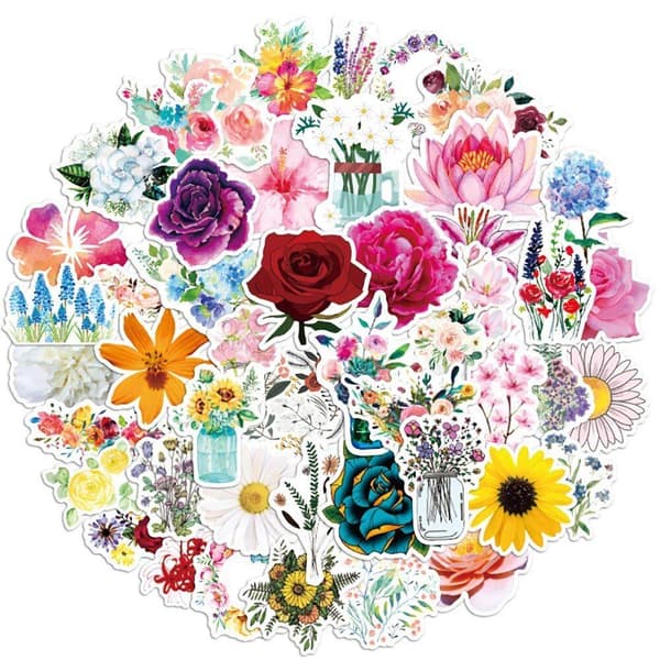 Klistremerker - blandede blomstermotiver - 50 stk