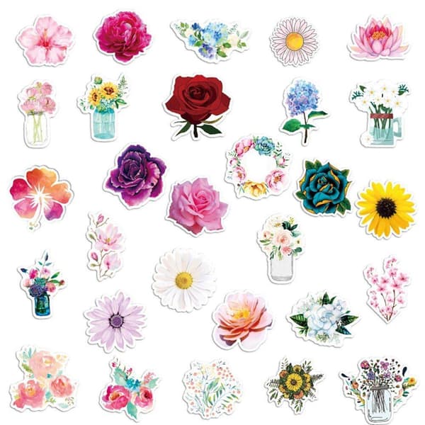 Klistremerker - blandede blomstermotiver - 50 stk