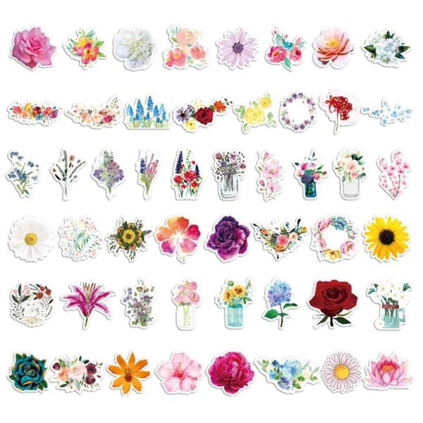 Klistremerker - blandede blomstermotiver - 50 stk